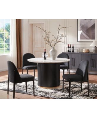 Glam 5-Piece Wood Round Dining Table with Black Boucle Chairs Metal Legs Dining Room Set for Kitchen