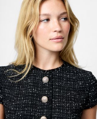 Women's Speckled Tweed Pleated Mini Dress