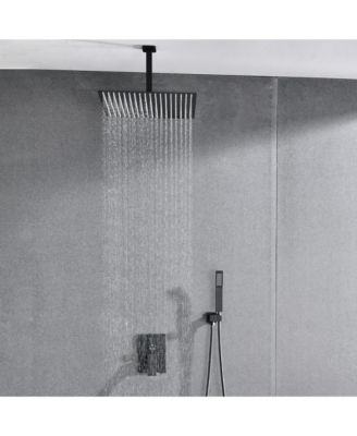 Square Rain Shower System Faucet Set with Hand Shower, 16 inch Shower Head and Tub Spou, Matte Black