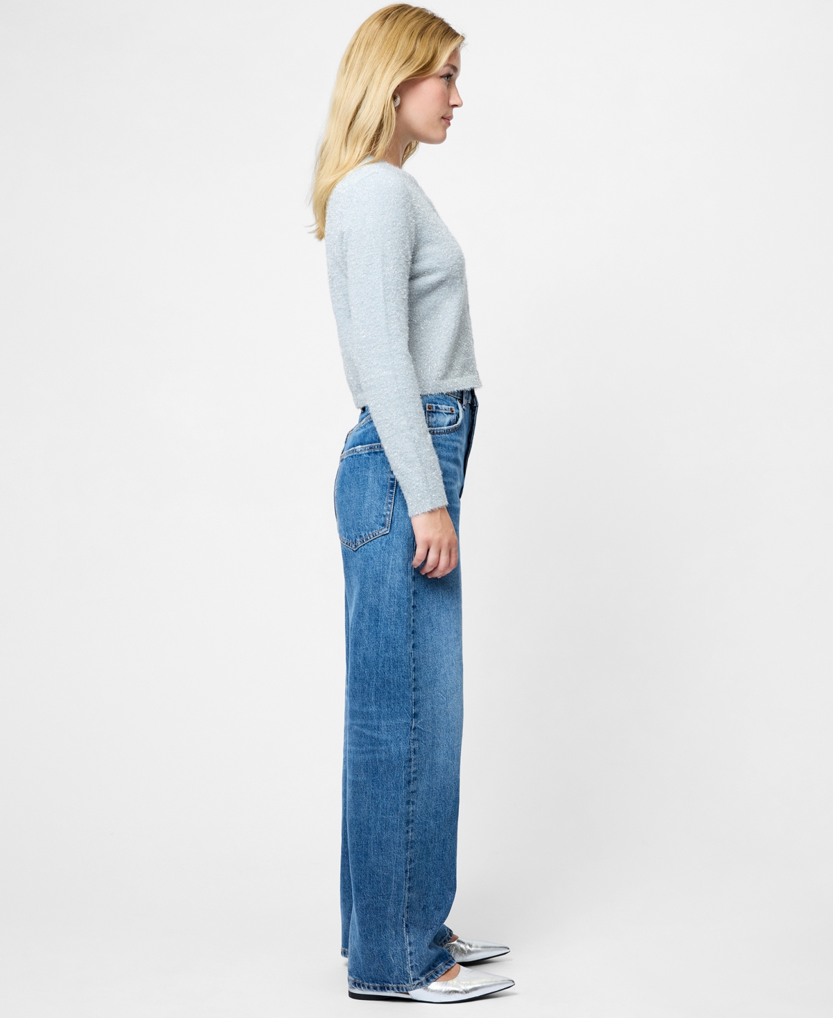 French Connection Tinsel Metallic Fuzzy Cardigan In Blue