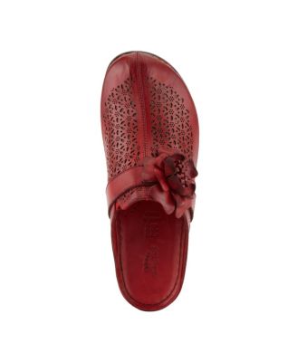 LILYBEAN Leather Perforated Clogs with Floral Applique and Open Back