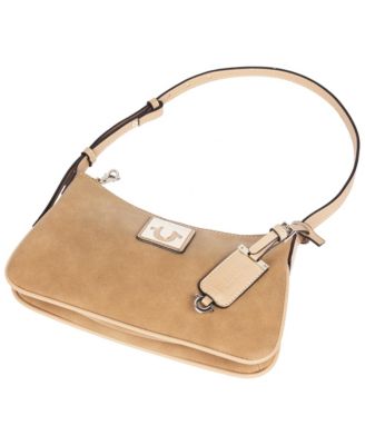 Logo Plaque Suede Shoulder Bag