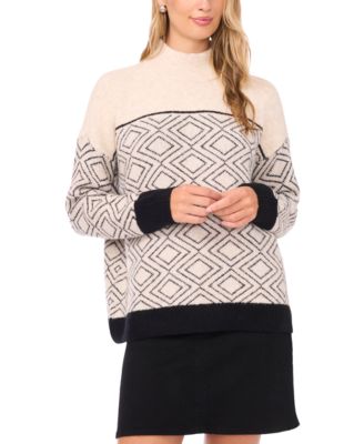 Vince Camuto - Women's Diamond Motif Mock Neck Long Sleeve Sweater