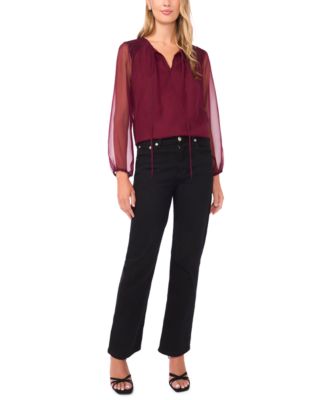 Women's Balloon Sleeve V-Neck Top