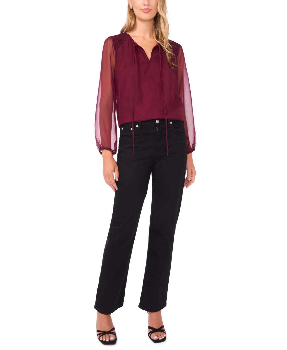 Vince Camuto Women's Balloon Sleeve V-Neck Top