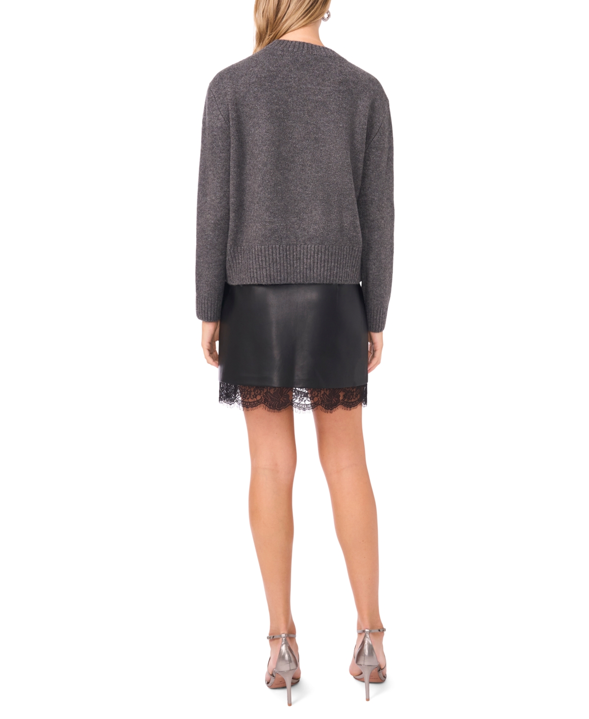 Vince Camuto Sequin Star Detail Crewneck Sweater In Gray