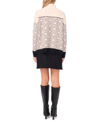 Women's Mock Neck Diamond Motif Long-Sleeve Sweater