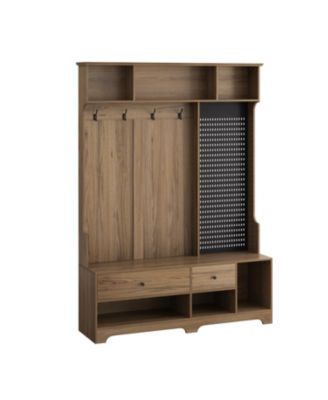 Multi-Purpose Hall Tree Bench, Coat Rack, Shelves, Pegboard 