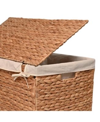 Sawyer 24" Classic Farmhouse Hand-Woven Hyacinth 2-Section Collapsible Laundry Hamper with Washable Liner