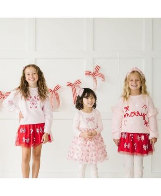 Toddler Girls Candy Cane Confetti Christmas Long Sleeve Tutu Dress