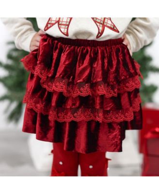 Little and Big Girls Ruby Red Velvet Tiered Christmas Tutu Skirt