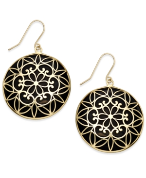 image of Onyx Decorative Medallion Drop Earrings (23mm) in 14k Gold