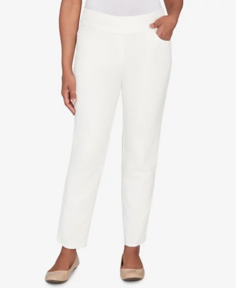 Petite Vienna Allure Fit Flat Front Corduroy Short Length Pants - Vanilla