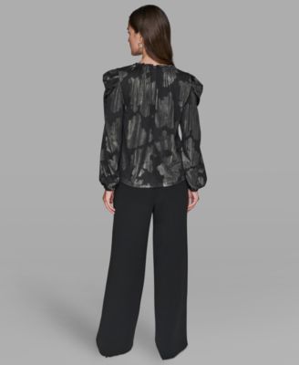 Women’s Floral Puff Sleeve V-Neck Blouse