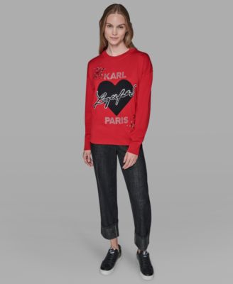 Women’s Long-Sleeve Heart Motif Sweater