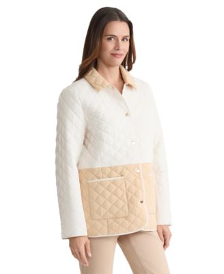 Petite Collar Colorblock Quilted Jacket