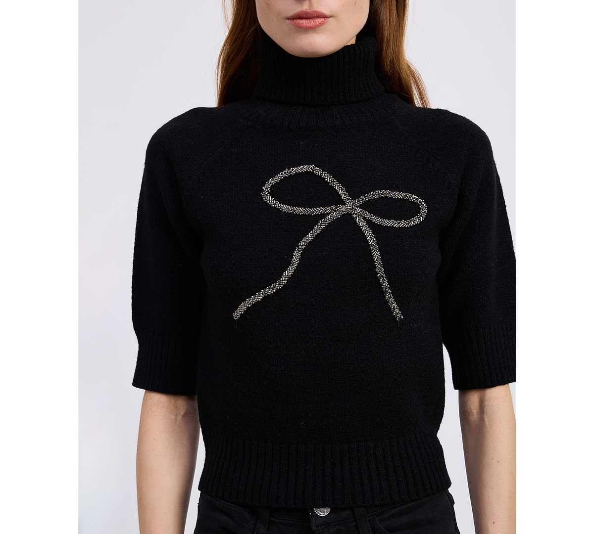 En Saison Women's Merrill Bow Short Sleeves Sweater