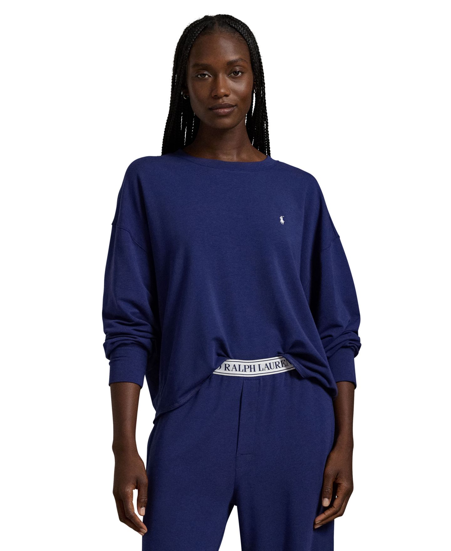 Женская пижама Polo Ralph Lauren: топ с круглым вырезом и брюки, 2 предмета, цвет: Синий — фото 1
