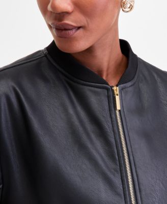 Women's Faux-Leather Bomber Jacket, Macy's Exclusive