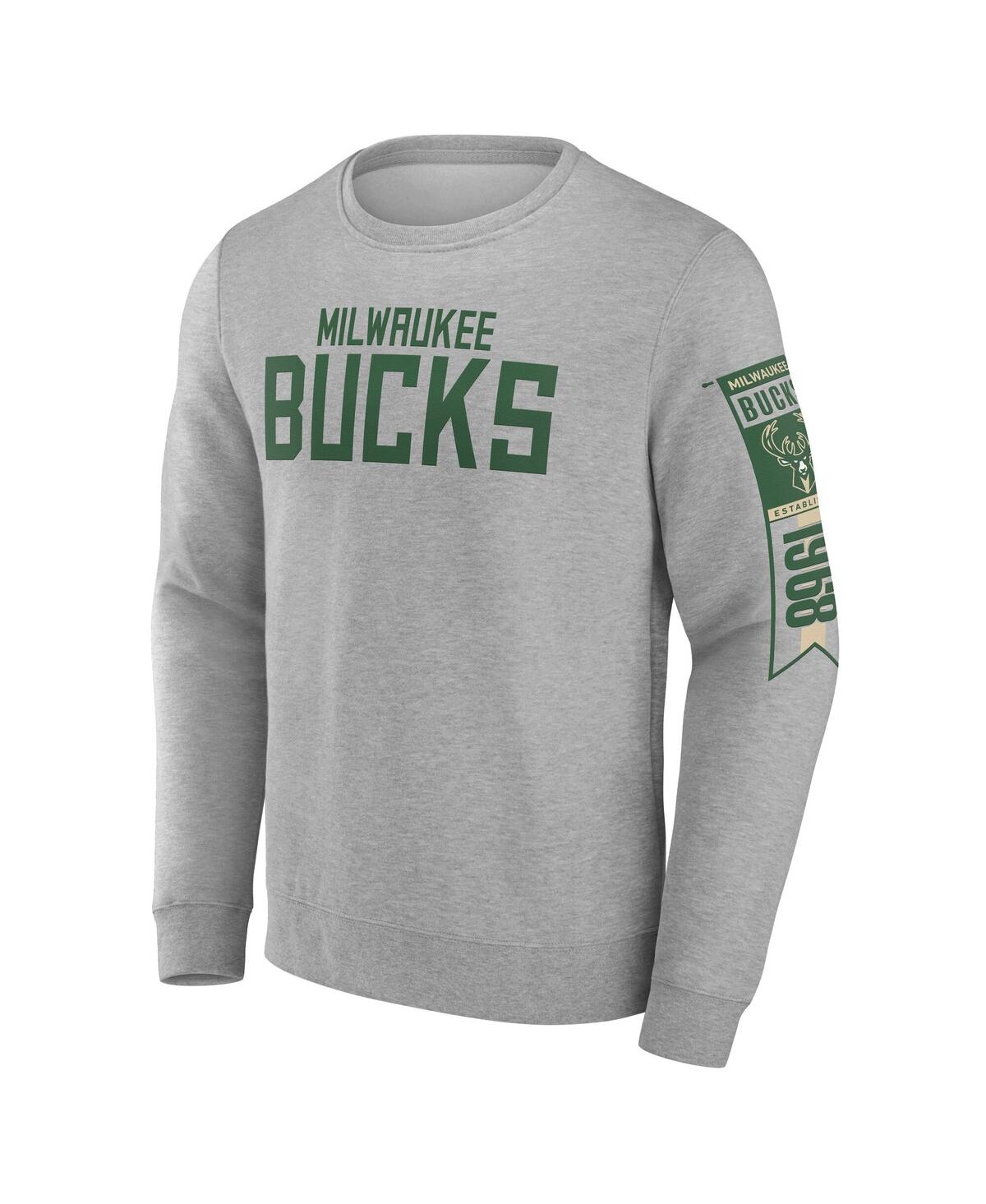 Fanatics Men's Gray Milwaukee Bucks Fleece Pullover Sweatshirt In Gray