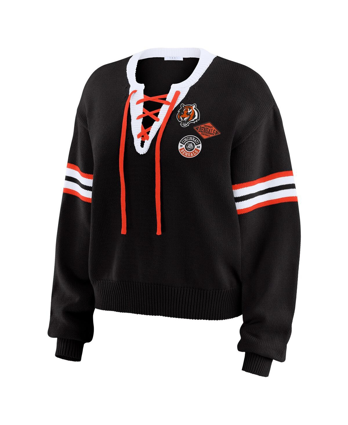 Wear By Erin Andrews Women's Black Cincinnati Bengals Lace-up Sweater In Black