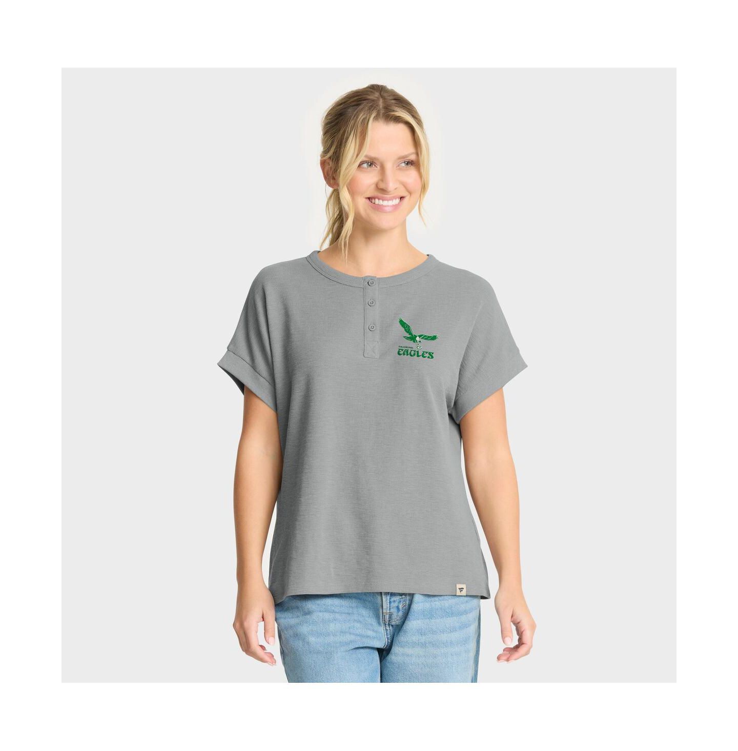 Женская рубашка Fanatics Heather Gray Philadelphia Eagles Oversized Hometown Premium Henley — фото 1