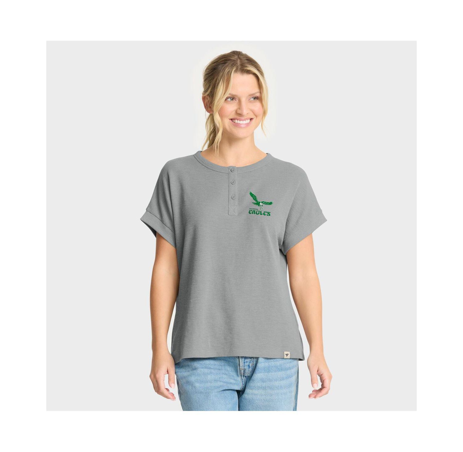 Women's Heather Gray Philadelphia Eagles Oversized Hometown Premium Henley Shirt