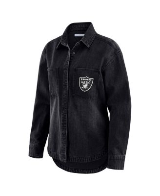 Women's Black Las Vegas Raiders Washed Oversized Denim Full-Snap Shacket