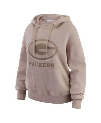 Women's Tan Green Bay Packers Washed Pullover Crew Neck Hoodie