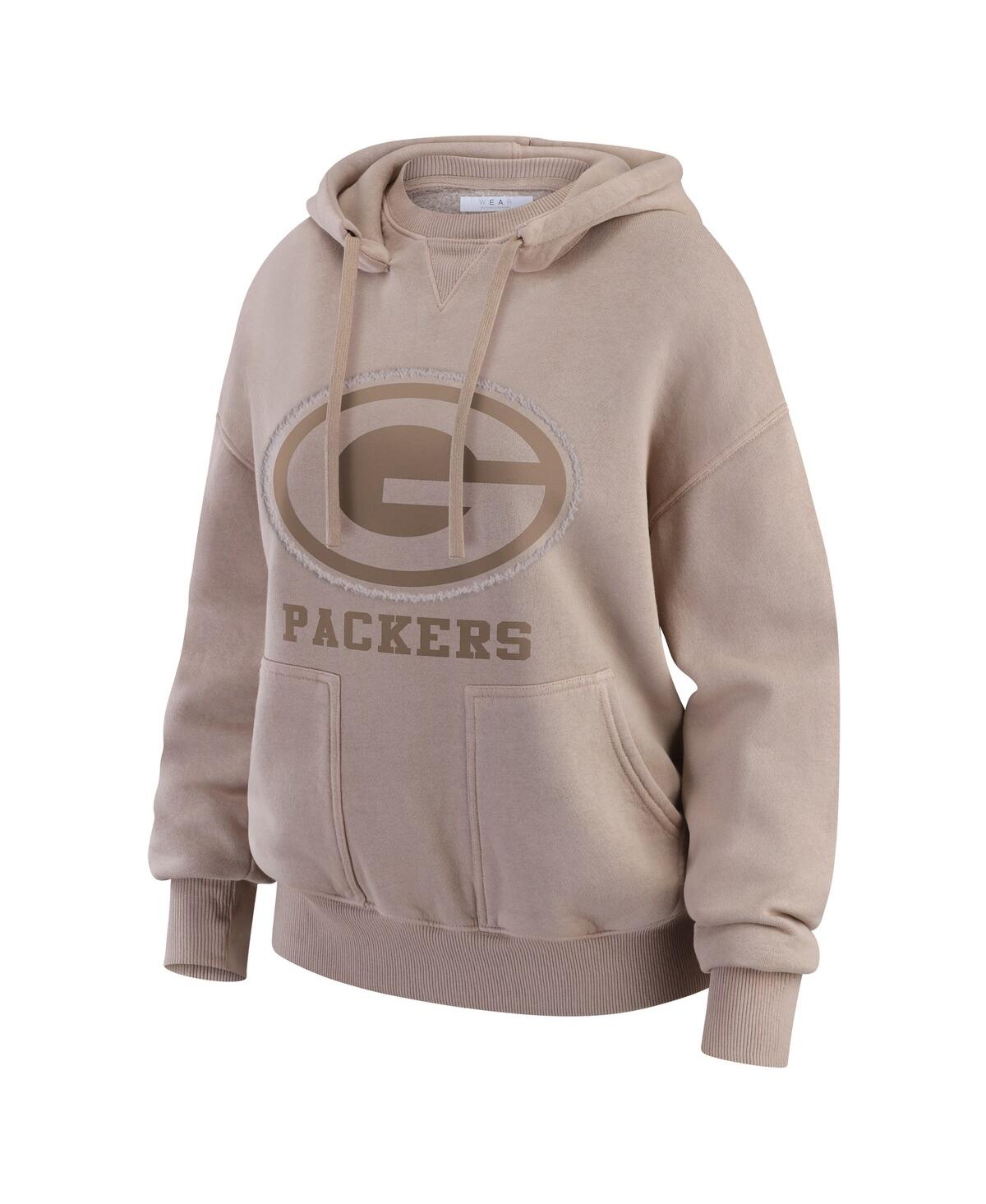 Wear By Erin Andrews Women's Tan Green Bay Packers Washed Pullover Crewdie Hoodie In Brown