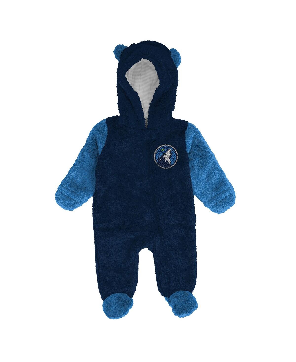 Outerstuff Baby Boys And Girls Newborn Navy Minnesota Timberwolves Stay Napping Fleece Bunting Full-zip Sleeper In Blue