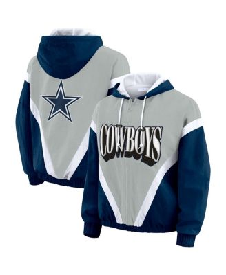 WEAR by Erin Andrews - Women's Navy/Gray Dallas Cowboys Plus Size Retro Crinkle Full-Zip Windbreaker Jacket