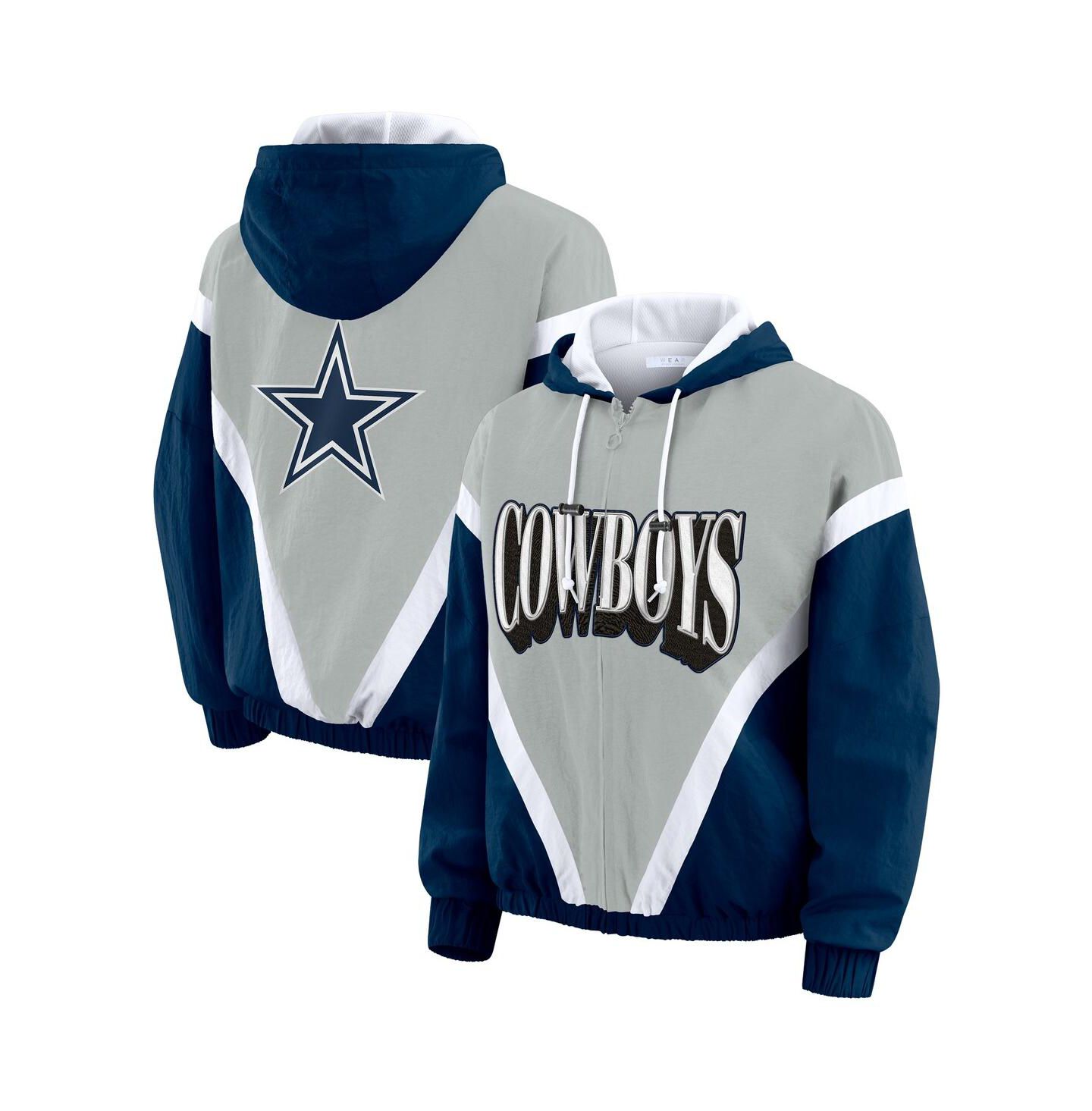 Женская куртка WEAR by Erin Andrews Navy/Gray Dallas Cowboys Plus Size Retro Crinkle Full-Zip Windbreaker — фото 1
