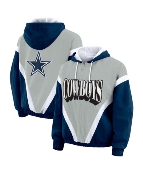 Женские куртки WEAR by Erin Andrews Women's Navy/Gray Dallas Cowboys Plus Size Retro Crinkle Full-Zip Windbreaker Jacket
