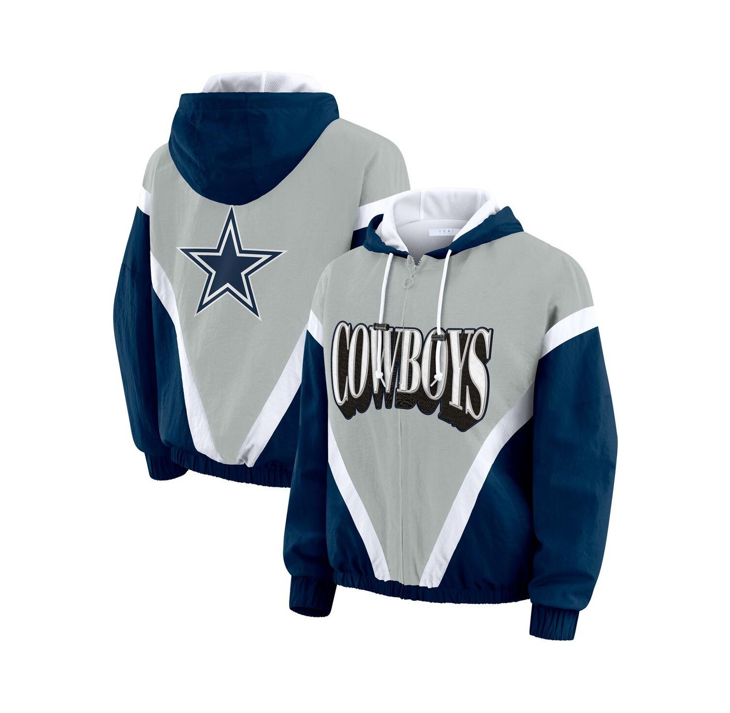 Women's Navy/Gray Dallas Cowboys Plus Size Retro Crinkle Full-Zip Windbreaker Jacket