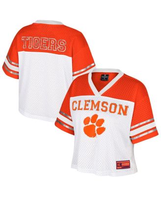 Colosseum - Women's White Clemson Tigers Treasure Cropped Football Jersey