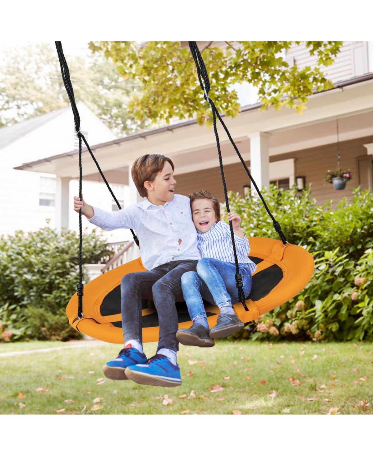 40 Inch Saucer Tree Swing Round with Adjustable Ropes and Carabiners