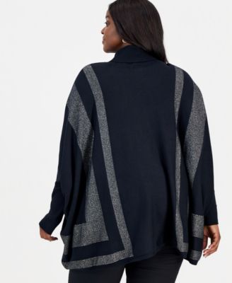 Plus Size Solid Turtleneck Poncho Sweater, Macy's  Exclusive