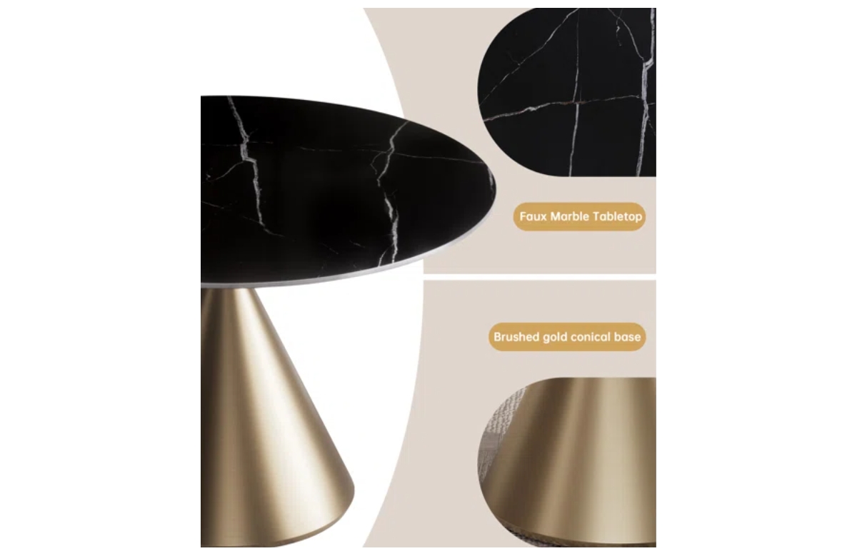 Morden Fort 5-Piece 47" Round Faux Marble Dining Set with Dining Boucle Chair for Kitchen, Dining Room