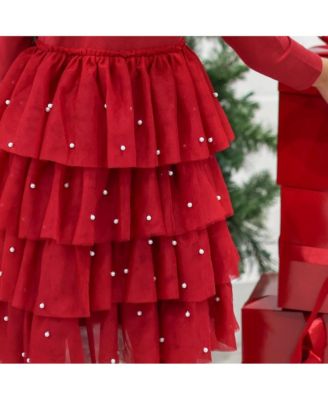 Big Girls Christmas Pearl Long Sleeve Tutu Dress