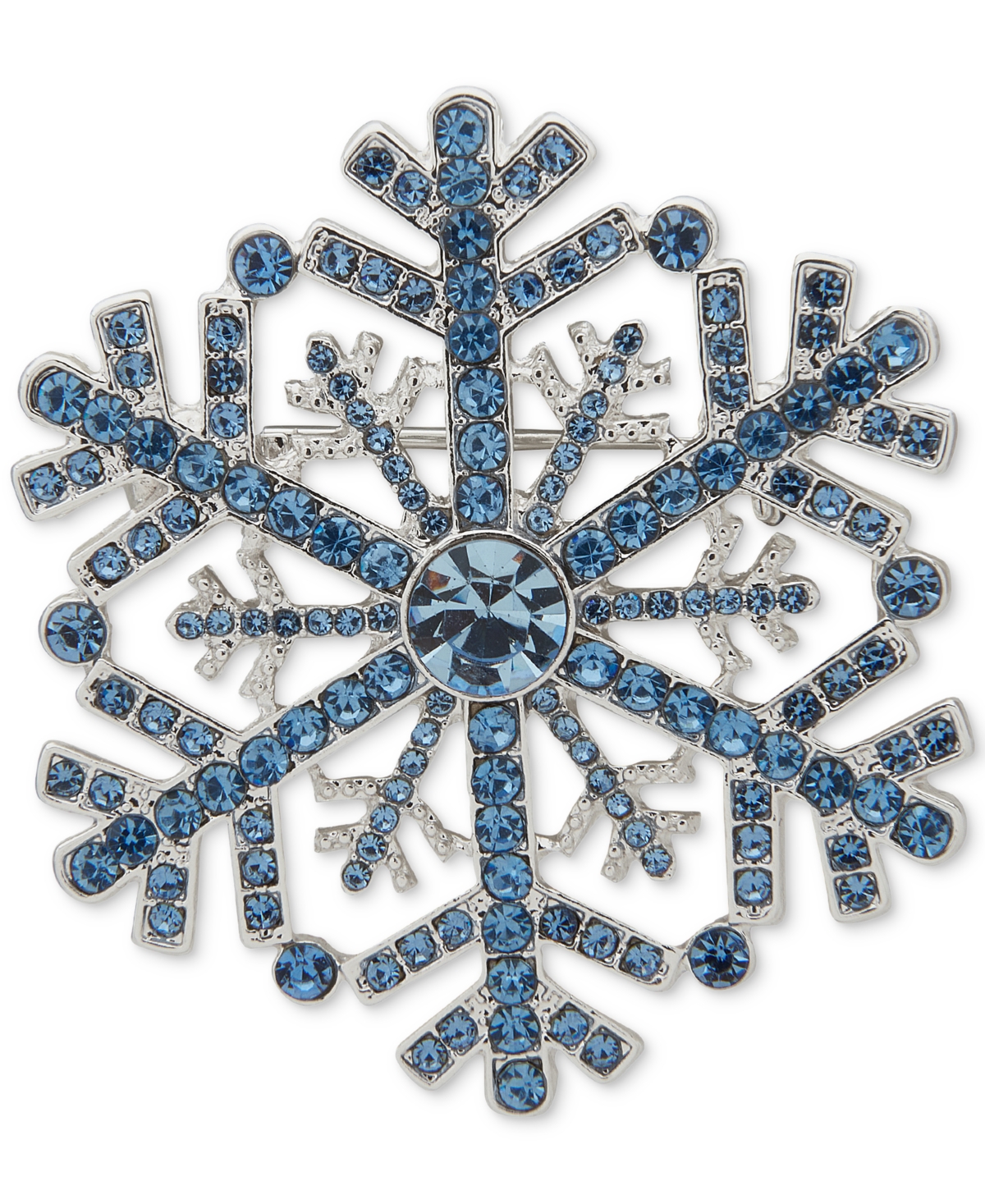 Anne Klein Crystal Stone Silver-tone Snowflake Pin In Blue