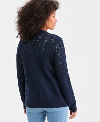 Women's Pointelle Crewneck Cardigan, Macy's Exclusive