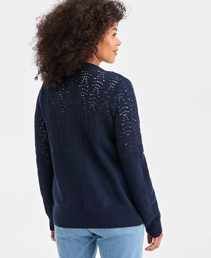 Women's Pointelle Crewneck Cardigan - thumbnail 4