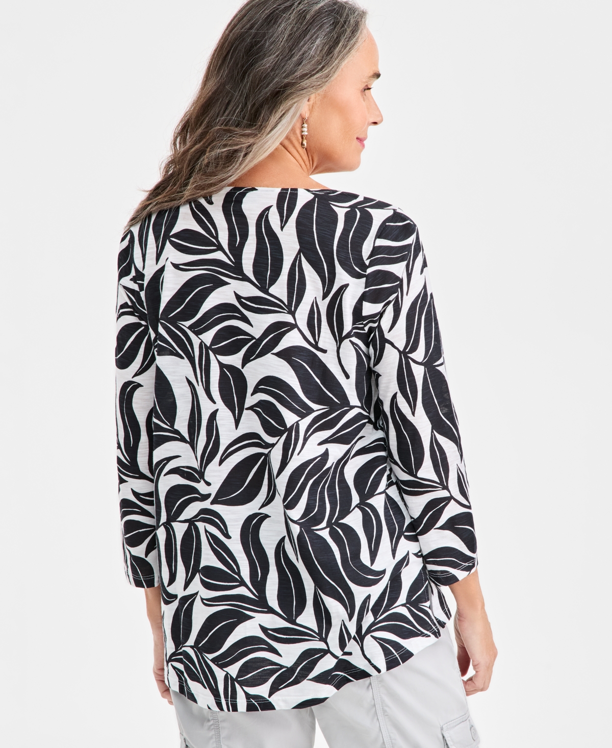 Style & Co Women's Printed Split-neck Pintucked Knit Top, Macy's Exclusive In White