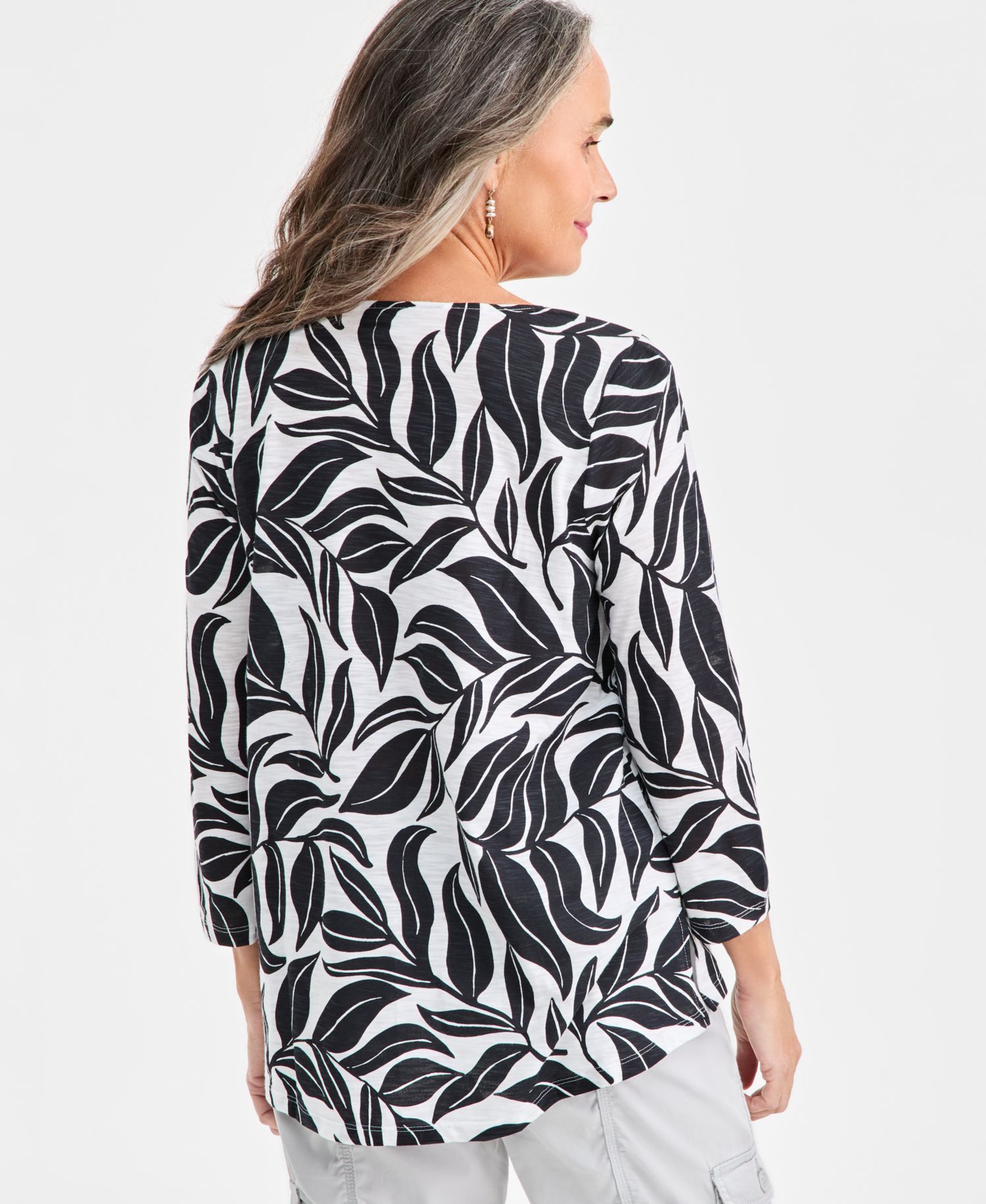 Women's Printed Split-Neck Pintucked Knit Top