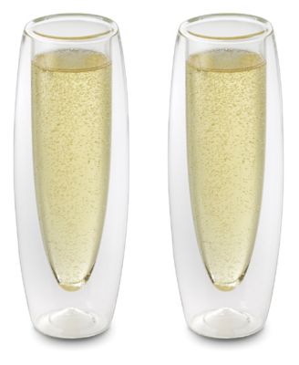 Hand-Blown Double Wall Champagne Flute Glasses, Set of 2
