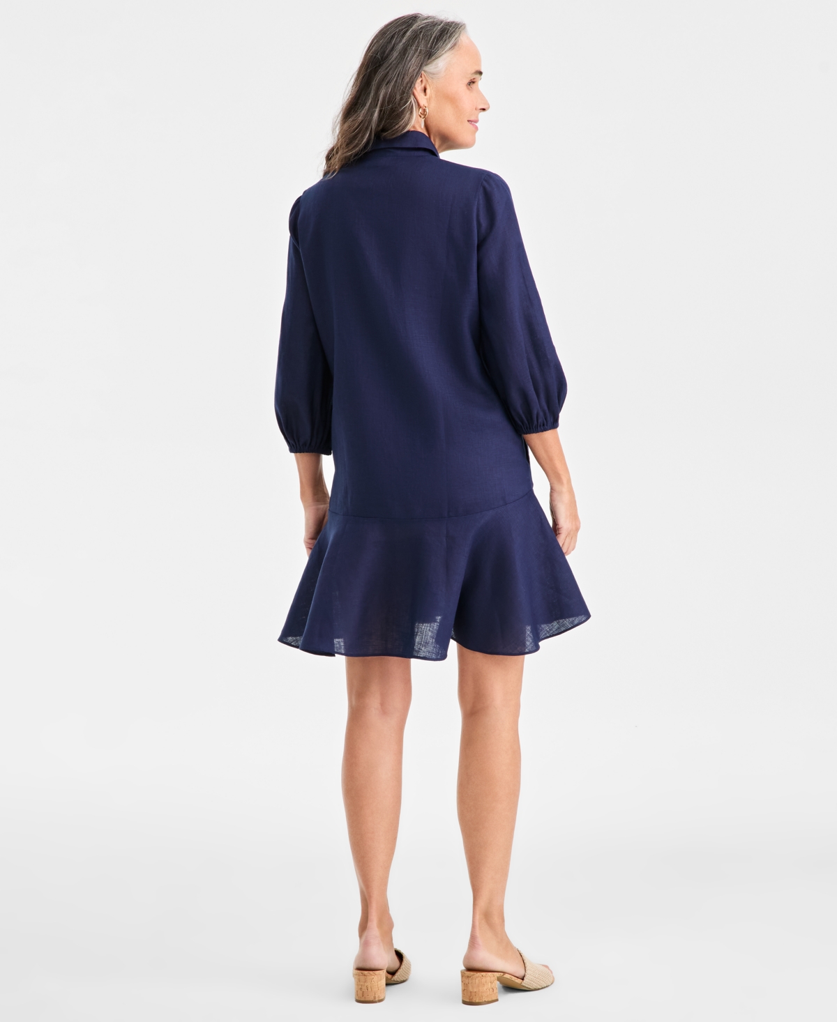 Charter Club Women's 100% Linen Flounce Shirtdress, Created For Macy's In Blue