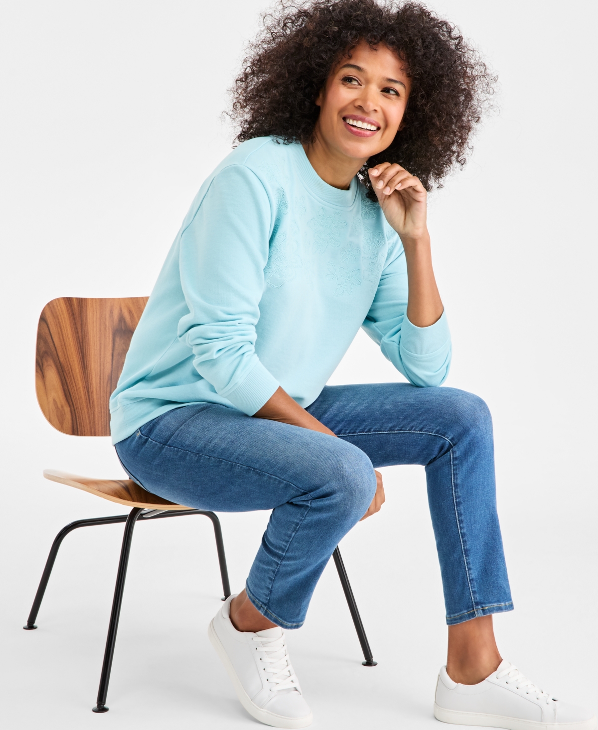 Style & Co Petite Mirror Embellished Crewneck Sweatshirt, Macy's Exclusive In Blue