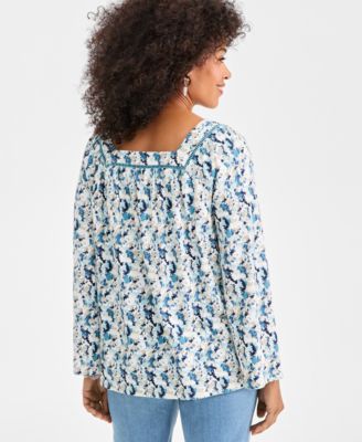 Women's Printed Square-Neck Long Flutter-Sleeve Top, Macy's Exclusive