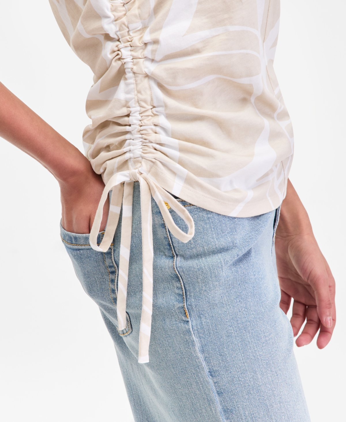 Inc International Concepts Women's Printed Drawstring-side Top, Macy's Exclusive In Neutral